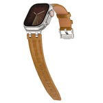 クレイジーホース ヴィーガンレザー ステンレススチール シルバーバックルウォッチバンド、Apple Watch 46mm / 49mm / 45mm / 44mm用
