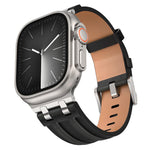 クレイジーホース ヴィーガンレザー ステンレススチール シルバーバックルウォッチバンド、Apple Watch 46mm / 49mm / 45mm / 44mm用
