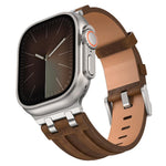 クレイジーホース ヴィーガンレザー ステンレススチール シルバーバックルウォッチバンド、Apple Watch 46mm / 49mm / 45mm / 44mm用