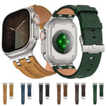 クレイジーホース ヴィーガンレザー ステンレススチール シルバーバックルウォッチバンド、Apple Watch 46mm / 49mm / 45mm / 44mm用