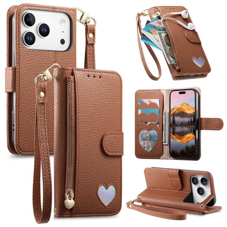 Fantasy Love Heart Zipper Wallet Vegan Leather Phone Case with Strap, For iPhone 17 Pro Max, For iPhone 17 Pro, For iPhone 17, For iPhone Air, For iPhone 16 Pro Max, For iPhone 16 Pro, For iPhone 16 Plus, For iPhone 16, For iPhone 15 Pro Max