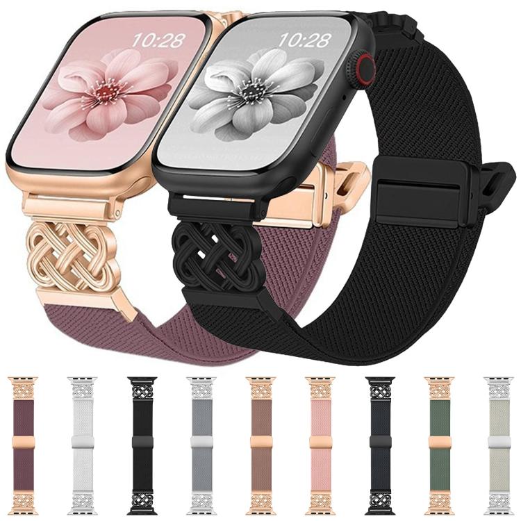 中国結びマグネットバックルツイルストレッチナイロンウォッチバンド、Apple Watch 49mm / 46mm / 45mm / 44mm用、Apple Watch 42mm / 41mm / 40mm / 38mm用