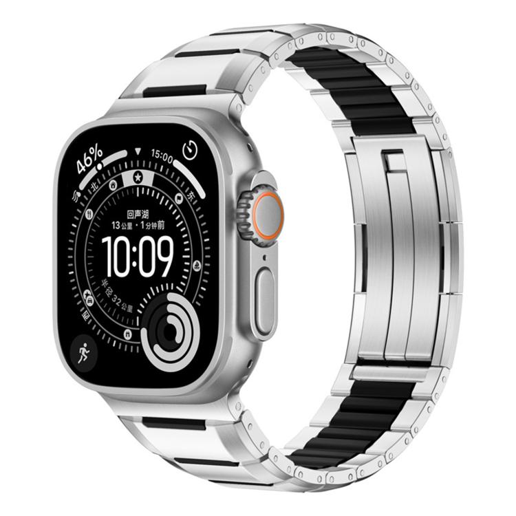 多面体ラバーインレイステンレススチールウォッチバンド、Apple Watch 46mm / 49mm / 45mm / 44mm用、Apple Watch 42mm / 41mm / 40mm / 38mm用