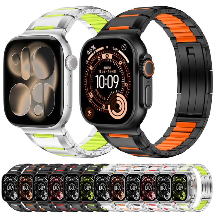 多面体ラバーインレイステンレススチールウォッチバンド、Apple Watch 46mm / 49mm / 45mm / 44mm用、Apple Watch 42mm / 41mm / 40mm / 38mm用