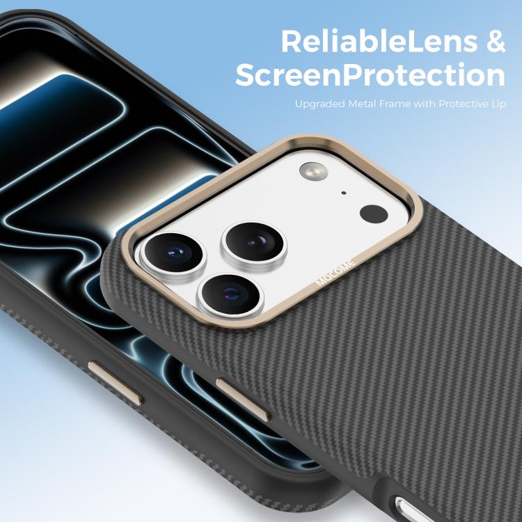 モコメ ケブラー カーボンファイバーテクスチャ 磁気衝撃吸収スマホケース、iPhone 17 Pro Max用
