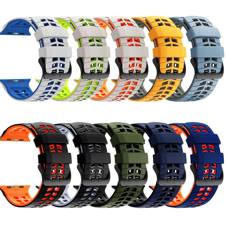 ダブルホールツートーンタイヤテクスチャーシリコンウォッチバンド、Apple Watch 49mm / 46mm / 45mm / 44mm用