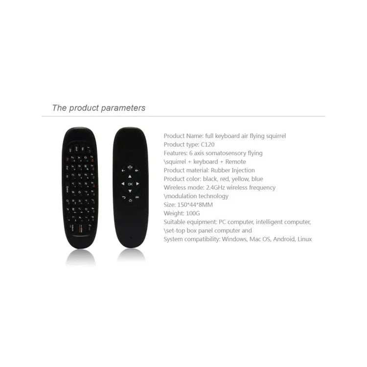 C120 2.4G ミニキーボード ワイヤレスリモートマウス、3軸ジャイロ＆3軸重力センサー搭載、PC / HTPC / IPTV / スマートTVおよびAndroid TVボックス対応