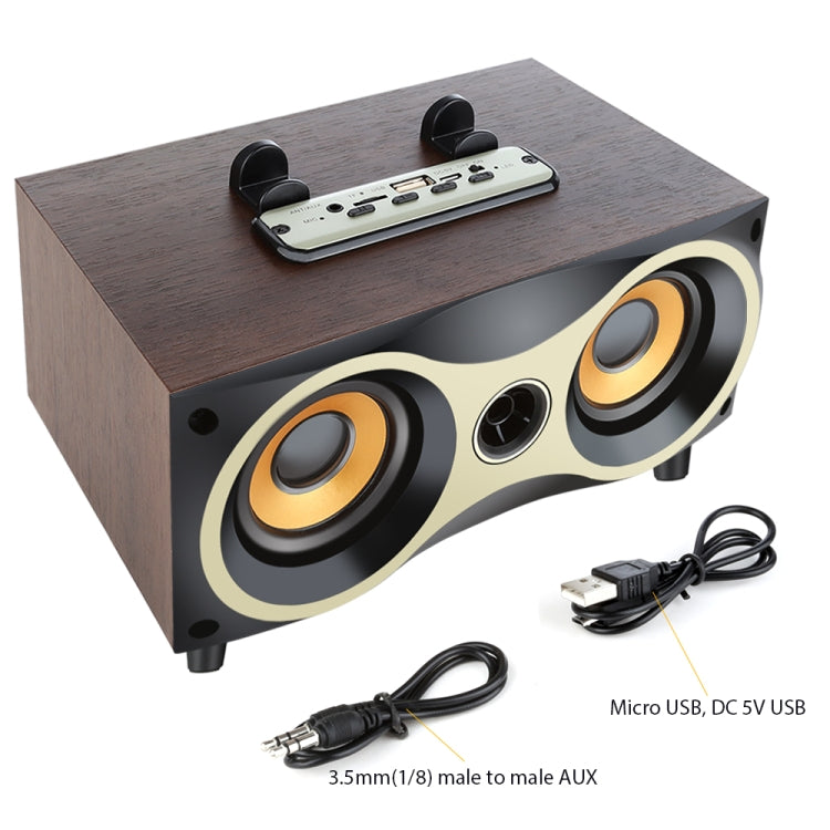 ポータブル 木製 ワイヤレススピーカー サブウーファー ステレオ ラジオ FM デスクトップ Bluetoothスピーカー ブラウン木製