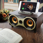 ポータブル 木製 ワイヤレススピーカー サブウーファー ステレオ ラジオ FM デスクトップ Bluetoothスピーカー ブラウン木製