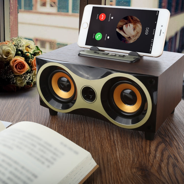 ポータブル 木製 ワイヤレススピーカー サブウーファー ステレオ ラジオ FM デスクトップ Bluetoothスピーカー ブラウン木製