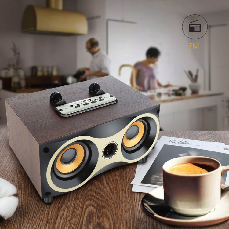 ポータブル 木製 ワイヤレススピーカー サブウーファー ステレオ ラジオ FM デスクトップ Bluetoothスピーカー ブラウン木製
