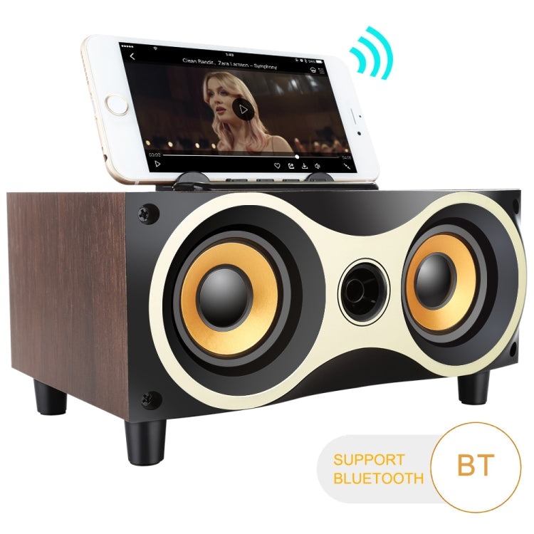 X6 ポータブル木製ワイヤレススピーカー サブウーファー ステレオ Bluetoothスピーカー ラジオ FM デスクトップ ブラック木製