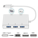 USB C to HDMI VGA USBハブアダプター 5-in-1 USB 3.1コンバーター ノートパソコン用 MacBook、ChromeBook Pixel、Huawei MateBook対応 HDMI+VGA+3xUSB3.0 to Type-C