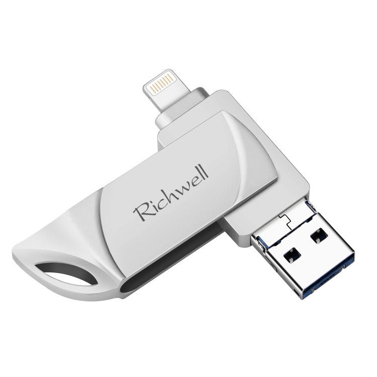Richwell DXZ128 USBフラッシュディスク 128G 3-in-1 マイクロUSB + 8ピン + USB 3.0対応 iPhone & iOS用 ブラック、シルバー、ローズゴールド
