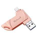 Richwell DXZ128 USBフラッシュディスク 128G 3-in-1 マイクロUSB + 8ピン + USB 3.0対応 iPhone & iOS用 ブラック、シルバー、ローズゴールド