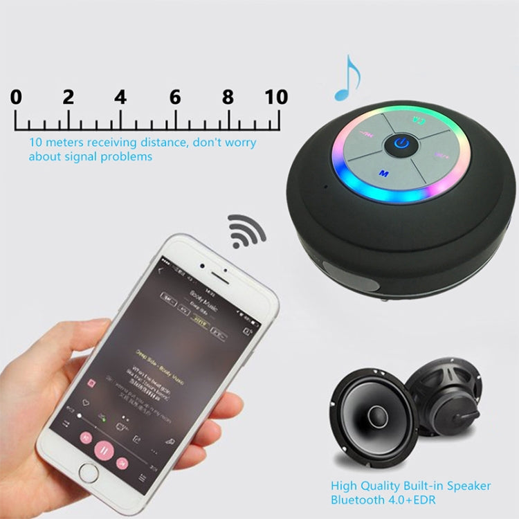 BTS-08 ワイヤレス Bluetooth スピーカー 防水 LED FMラジオ サブウーファー Bluetooth カラム TFカード 吸盤 ミニ シャワースピーカー