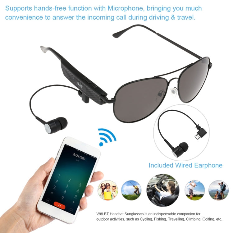 Y88 ワイヤレスイヤホン Bluetooth ヘッドセット サングラス 音楽ヘッドホン スマートグラス イヤーバッド ハンズフリー マイク付き