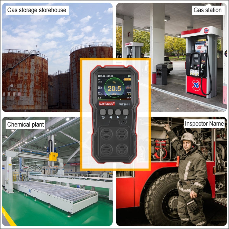 WINTACT WT8811 複合ガスモニター LCDディスプレイ 充電式 多機能 4-in-1 可燃性 O2 H2S CO ガスセンサー 音・光・振動アラーム