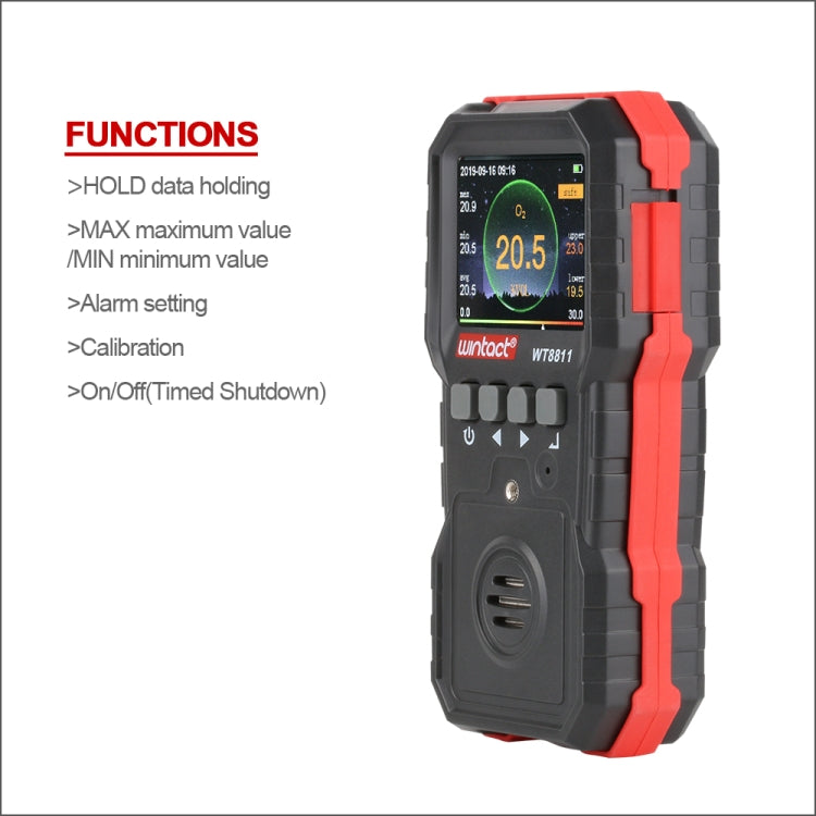 WINTACT WT8811 複合ガスモニター LCDディスプレイ 充電式 多機能 4-in-1 可燃性 O2 H2S CO ガスセンサー 音・光・振動アラーム