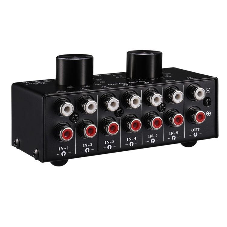 B016 6入力1出力オーディオ信号ソース選択スイッチャー、出力音量調整コントロールRCAポート、6入力1出力