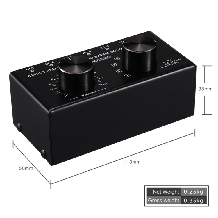 B016 6入力1出力オーディオ信号ソース選択スイッチャー、出力音量調整コントロールRCAポート、6入力1出力