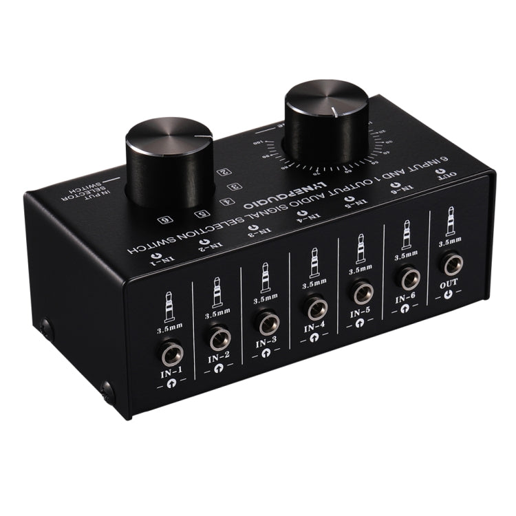 B017 6入力1出力オーディオ信号選択スイッチャー 出力音量調整コントロール 3.5mmインターフェース