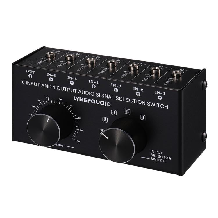 B017 6入力1出力オーディオ信号選択スイッチャー 出力音量調整コントロール 3.5mmインターフェース