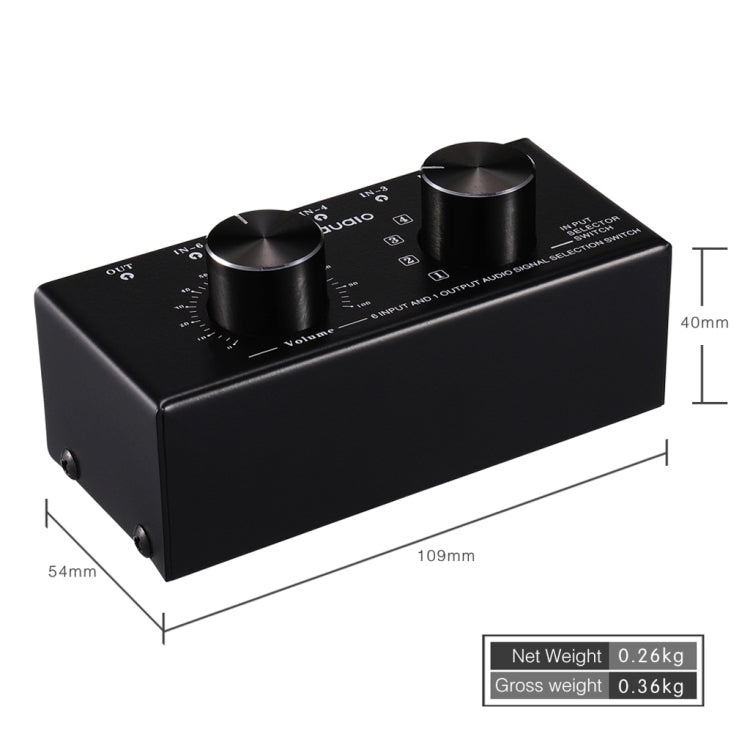 B017 6入力1出力オーディオ信号選択スイッチャー 出力音量調整コントロール 3.5mmインターフェース