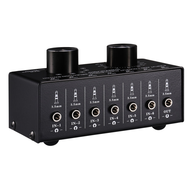 B017 6入力1出力オーディオ信号選択スイッチャー 出力音量調整コントロール 3.5mmインターフェース