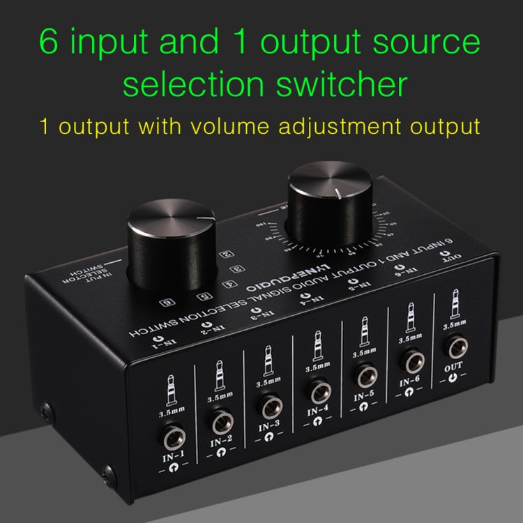 B017 6入力1出力オーディオ信号選択スイッチャー 出力音量調整コントロール 3.5mmインターフェース