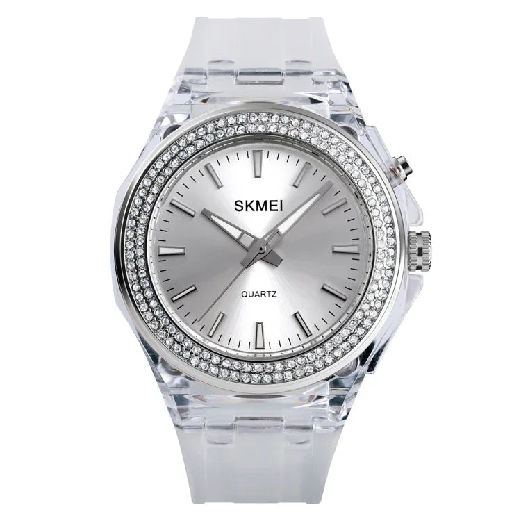 SkMEI 1553 Women LED Color Light Transparent Waterproof Watch Inlaid With Water Drill