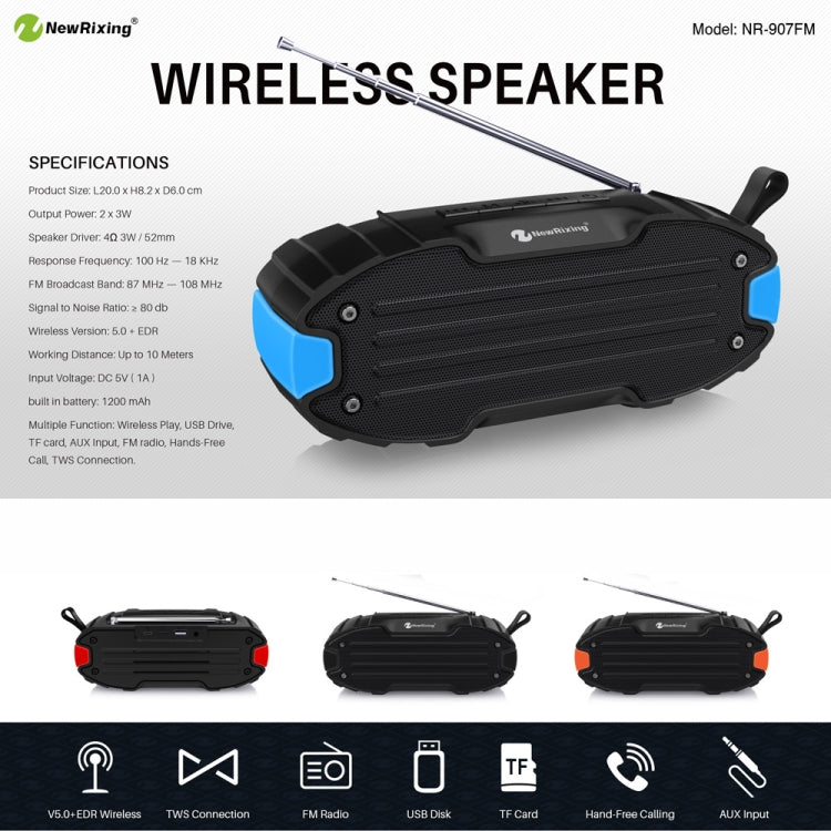 New Rixing NR907 ポータブル ステレオ サラウンド サウンドバー Bluetooth スピーカー マイク付き TFカード FM対応
