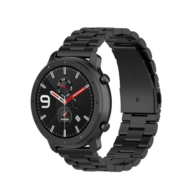 Suitable For Samsung Gear S2 Sport / Galaxy Watch Active 2 Universal 20mm Stainless Steel Metal Strap Three Beads, black, Silver, gold, rose gold