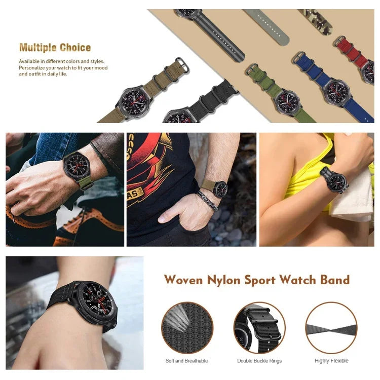 Samsung Galaxy Watch Active 20mm S3 ナイロン三重リングストラップ、Samsung Galaxy Watch Active 2 20mm / Gear S3用
