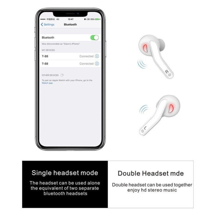 T88 ミニタッチコントロール ハイファイワイヤレスBluetoothイヤホン TWSワイヤレスイヤーバッズ 充電ケース付