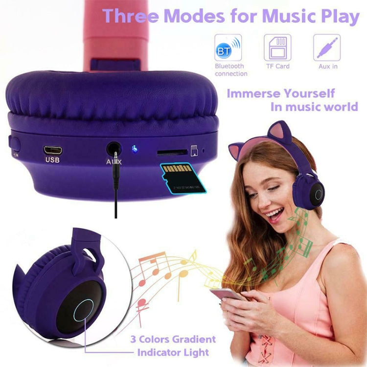 かわいい猫耳 Bluetooth 5.0 ヘッドホン 折りたたみ式 オンイヤーステレオワイヤレスヘッドセット マイク/LEDライト/FMラジオ/TFカード対応 SYA00833501F, SYA00833501A, SYA00833501B, SYA00833501C, SYA00833501D, SYA00833501E