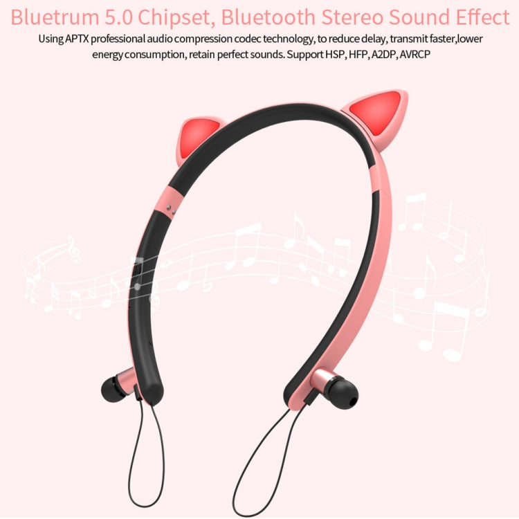 ZW29 猫耳ステレオサウンド HIFI ファッション アウトドア ポータブルスポーツワイヤレスBluetoothヘッドセット マイク＆LEDライト付き発光