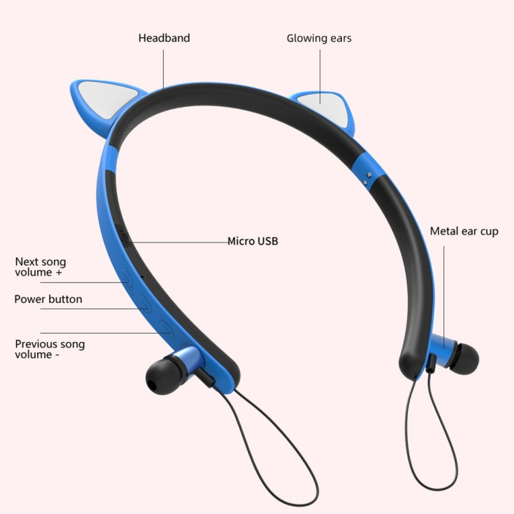 ZW29 猫耳ステレオサウンド HIFI ファッション アウトドア ポータブルスポーツワイヤレスBluetoothヘッドセット マイク＆LEDライト付き発光