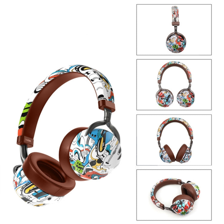VJ086 グラフィティヘッドセット ワイヤレススポーツBluetoothヘッドセット 水転写カラープリント ヘッドセット TF/FM対応