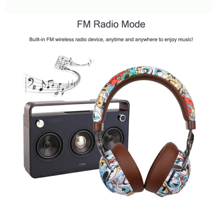 VJ086 グラフィティヘッドセット ワイヤレススポーツBluetoothヘッドセット 水転写カラープリント ヘッドセット TF/FM対応