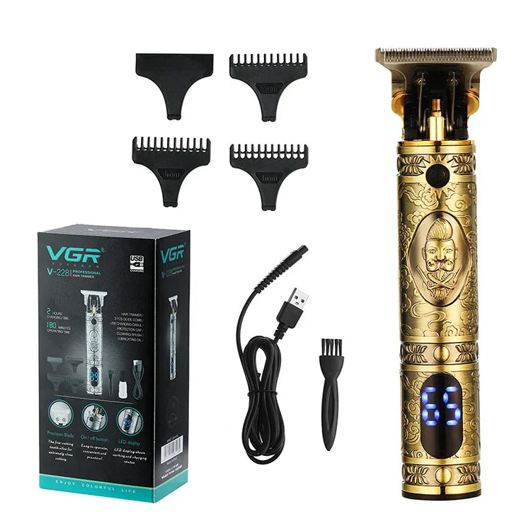 VGR V-228 5W USBレトロ彫刻ヘアクリッパー LEDデジタルディスプレイ付き、V-228（ブロンズ）、V-228（シルバー）
