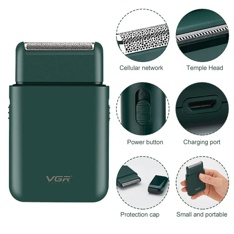 VGR V-390 5W USBポータブル往復式電気シェーバー、V-390（ブラック）、V-390（グリーン）