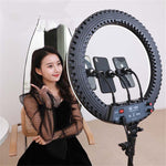 HQ-18N 18インチ 45cm LEDリング ブロギング 写真撮影 ビデオライトキット リモコン＆スマホクランプ＆2.1m三脚マウント付き、EUプラグ、18インチ