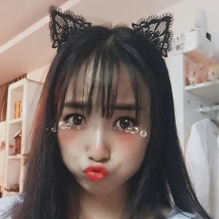 女性用 レース ラブリー キャットイヤーヘアバンド ヘッドチェーン