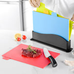 4-in-1 分類まな板 多機能 家庭用 プラスチック製 フルーツカッティングボードセット、4-in-1 正方形