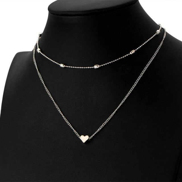 ジュエリー ヴィンテージシンプル銅製ハート多層鎖骨ネックレス 卸売 ネックレス シルバー、ゴールド