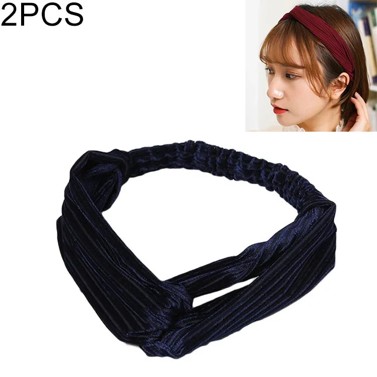 2個セット ファッション ベルベット ワイド クロスノットヘッドバンド 女性用 エラスティックヘアバンド