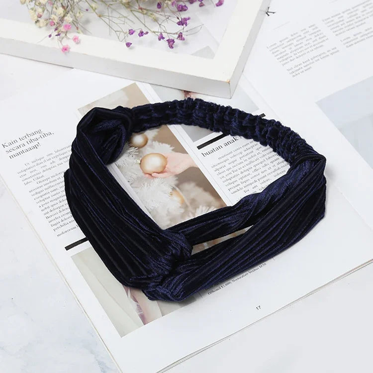 2個セット ファッション ベルベット ワイド クロスノットヘッドバンド 女性用 エラスティックヘアバンド