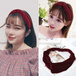 2個セット ファッション ベルベット ワイド クロスノットヘッドバンド 女性用 エラスティックヘアバンド