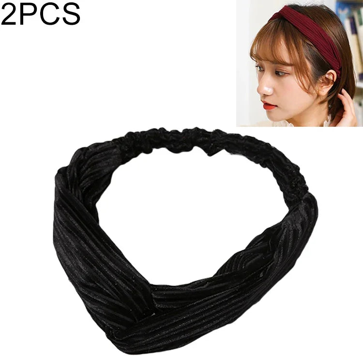 2個セット ファッション ベルベット ワイド クロスノットヘッドバンド 女性用 エラスティックヘアバンド